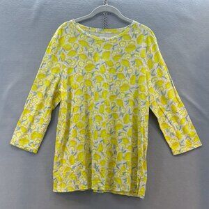 Lands End Slub Jersey 3/4 Sleeve Top Lemon Print SZ Medium 10-12 Summer, Comfort